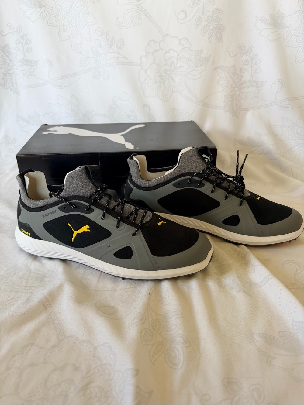Puma Gray, Black & Yellow Low-Top Athletic Sneakers